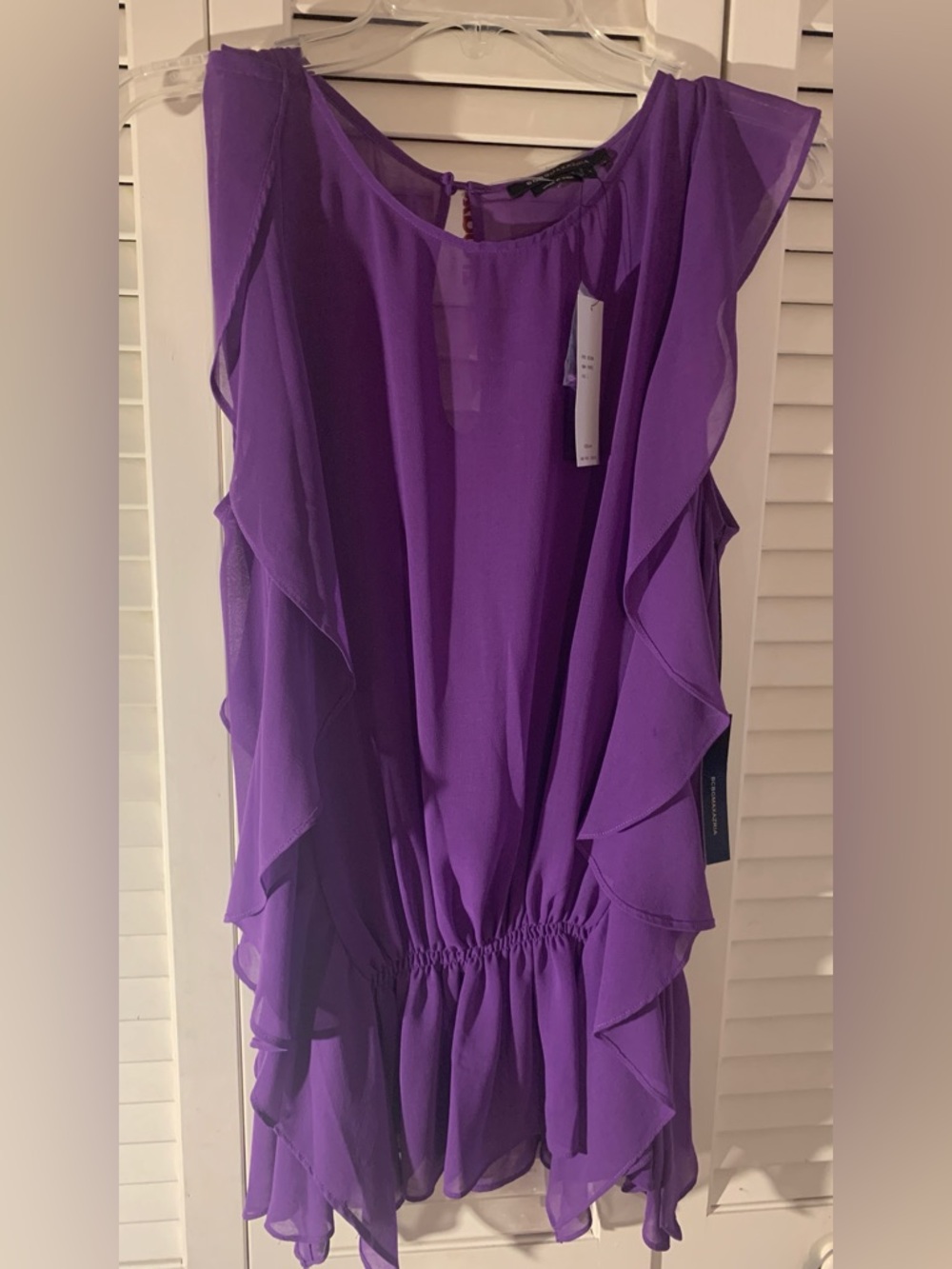 BCBG Purple Ruffle Blouse, large - Picture 2 of 5